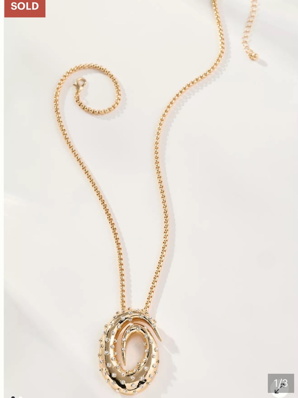 Anthropologie Gold Plated Glitz Swirl Pendant Necklace